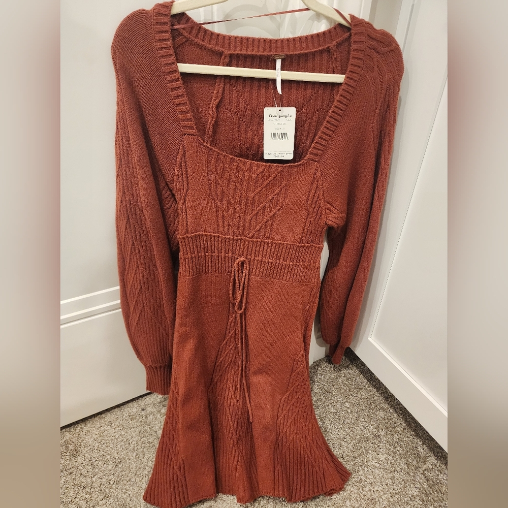Free People Rust Knit Mini Dress